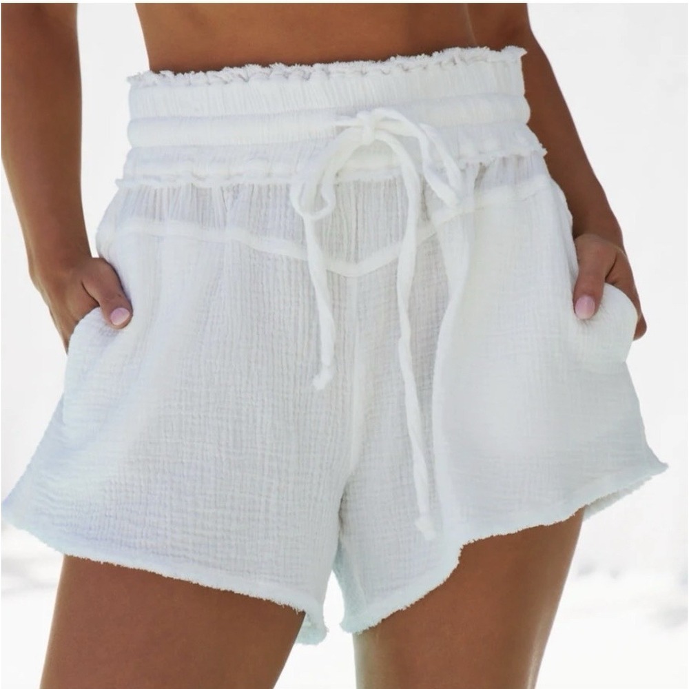 Flawless Kennedy White Cotton‎ Gauze Shorts W/Pockets Coastal Boho Beachy Small